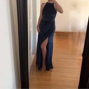 Lulu's Midnight Blue Velvet Maxi Dress